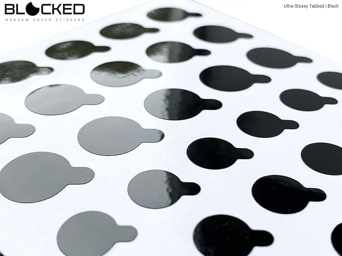 BLOCKED Webcam/Camera Vinyl Covers | 57 TabbedLow-Tack Restickable Webcam Sticker | Multiple Sizes | Black 57-Pack Tabbed (Ultra Glossy)
