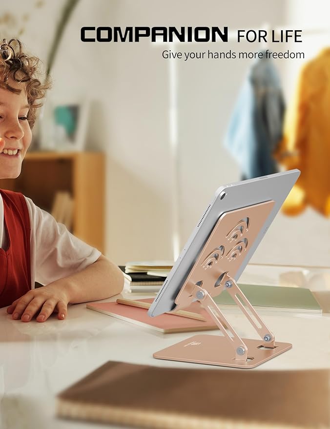 Tablet Stand, Adjustable Tablet Holder for Desk, Premium Aluminum Portable Holder for iPads, Kindle, Switch, and Smartphones, Fits 4-12" Devices Gold, Pro Size