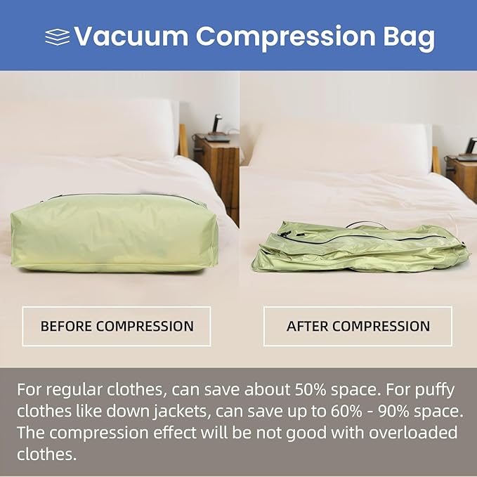 BAGAIL TPU Vacuum Bag for Travel, Reusable Compression Bag with IPX8 Waterproof Zipper, Save Space for Suitcase, Backpack and Carry on (Green, ExtraLarge, With Pump)