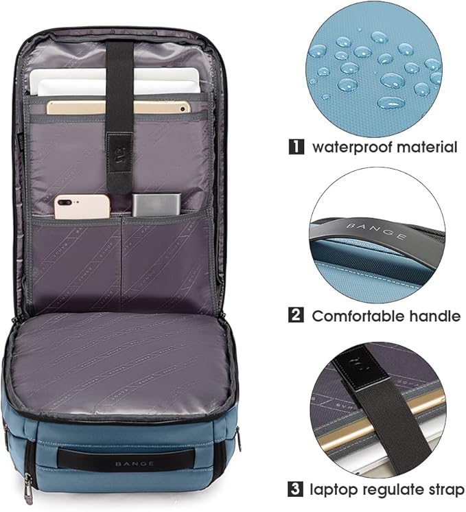 BANGE Business Smart Backpack Waterproof fit 15.6 Inch Laptop Backpack with USB Charging Port,Travel Durable Backpack