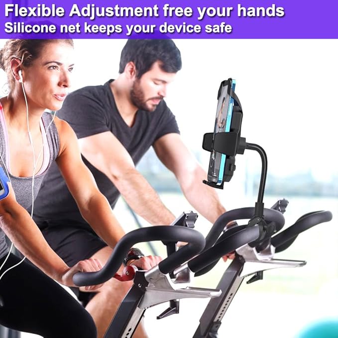 Tablet Holder Bike Mount Fit 4-13" iPad Phone for Peloton Treadmill, Upgrade Goosencek Clamp Mount for Spin Bike, Indoor Stationary Exercise Bicycle, Wheelchair, Mic Stand, Stroller Handlebar