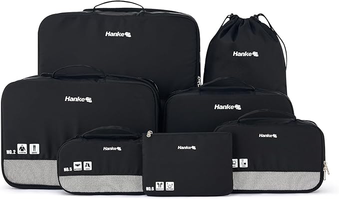 Compression Packing Cubes (Pack of 7), Expandable Luggage Organizer Bags, Hanke Packing Cubes for Travel, Double Zipper Durable Travel Packing Organizers for Suitcase Backpack and Carry-On