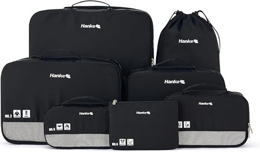 Compression Packing Cubes (Pack of 7), Expandable Luggage Organizer Bags, Hanke Packing Cubes for Travel, Double Zipper Durable Travel Packing Organizers for Suitcase Backpack and Carry-On