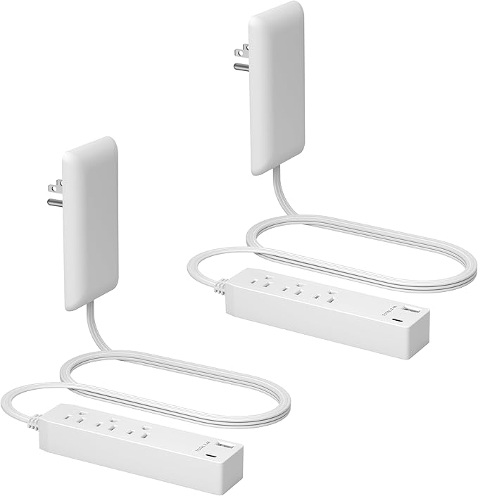 LIDER Outlet Extender with 3 Receptacles, 12W USB Type-A, and USB Type-C, USB Port, Ultra-Thin Wall Plate Plug with Cord Extender, 3-Outlet Power Strip, Flat-Face, ETL-Listed, 3ft Cord, White, 2 Pack