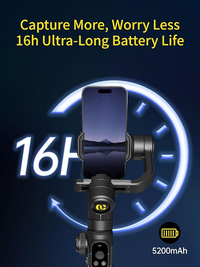 Gimbal Stabilizer for Smartphone, 3-Axis Industry-Standard Gimbal w/360°Rotation, Phone Stabilizer Built-in Extension Rod, Professional Gimbals w/Fill Light for iPhone/Android-Smart S2