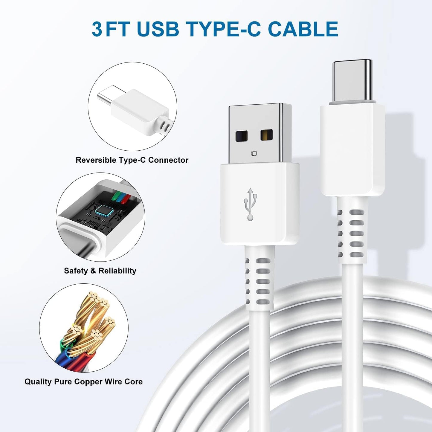 Type C Charger Fast Charging, 2 Pack USB C Android Phone Wall Charger Block & 3ft Charge Cable Cord, for Samsung Galaxy S8 / S9 / S10 Plus Active S10e, S20 / S21 Ultra Plus, Note 8 9 10, Pixel 3 etc