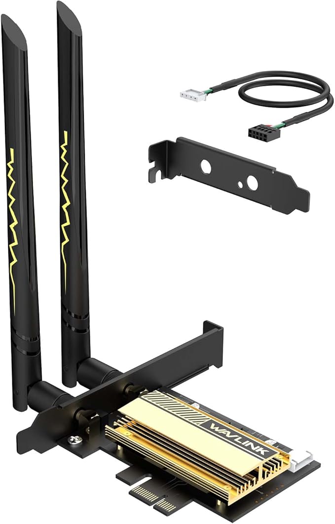 WAVLINK PCIe WiFi 6E WiFi Card, 2025 Tri-Band AX5400 Wireless Network Card with Bluetooth 5.3, AX210 Chip, MU-MIMO, WPA3, OFDMA, Low-Profile Bracket, Heat Sink