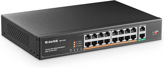 MokerLink 16 Port PoE Switch with 2 Gigabit Uplink Ethernet Port, 250W High Power, Support IEEE802.3af/at, Rackmount Unmanaged Plug and Play