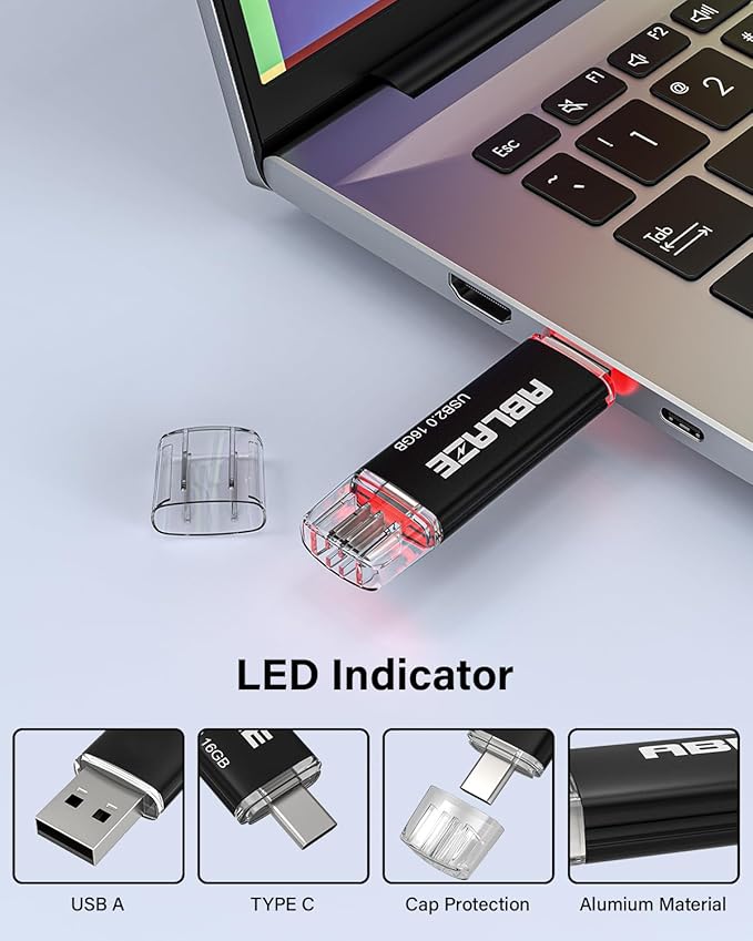 ABLAZE 16GB Type C Flash Drive 10 Pack, Dual USB 2.0+USB C Memory Stick Thumb Drive Compatible with iPhone 16/15, Android Smartphone, Computers, Tablets, Mac,iPad,PC