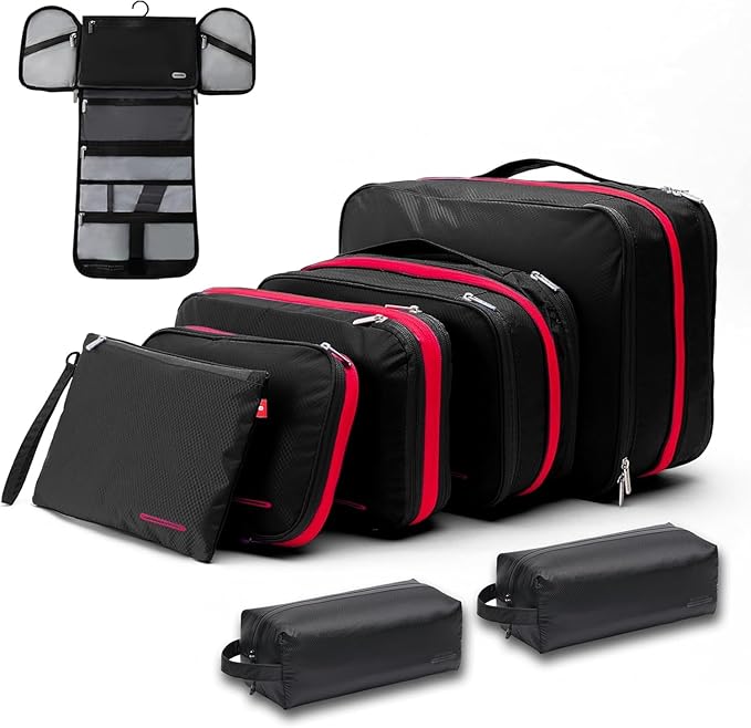Bee Nesting BeeNesting Waterproof Compression Packing Cubes 5/6/8 sets, Large Travel Packing organizers for Carry on Luggage, 2 Sides Expandable Storage Bags