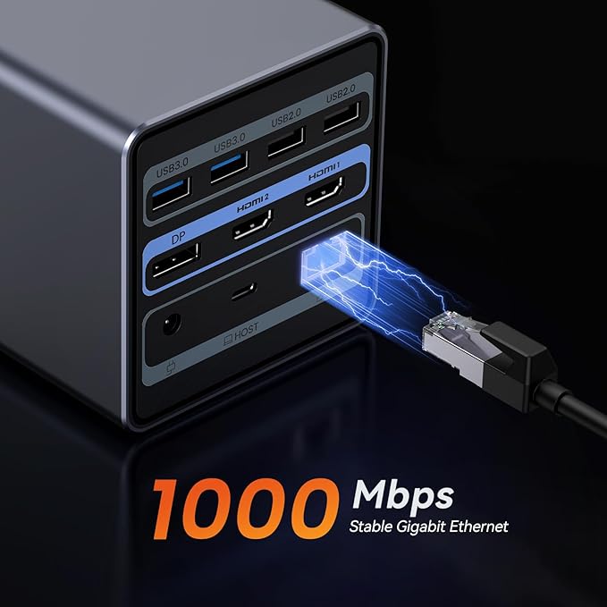 TobenONE USB C Docking Station Dual/Triple Monitors with 150W Power Adapter for Dell/HP/Lenovo/Surface/Asus/Chromebook, 2 HDMI, DP, 5 USB, Ethernet, SD 4.0/Micro SD