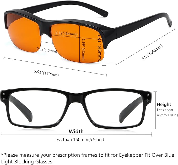 Eyekepper 100% Anti-Blue Light Blocking Fitover Glasses Wear Over Computer Glasses With Amber Lens