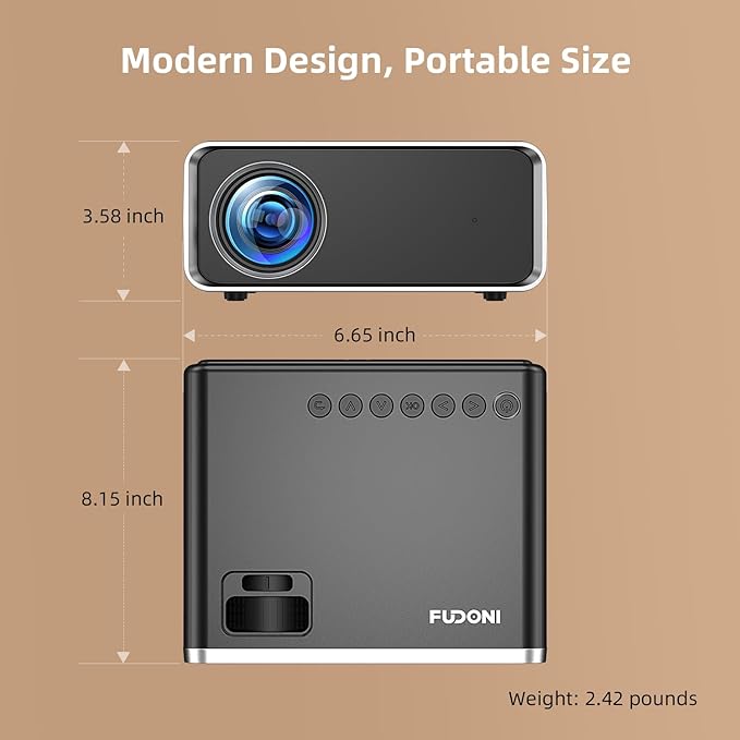 FUDONI Projector with WiFi and Bluetooth 4K Supported, Upgraded Outdoor Movie Projectors Native 1080P FHD, Video Proyector for Home Theater, Compatible w/HDMI/USB/iOS/Android/Windows/TV Stick