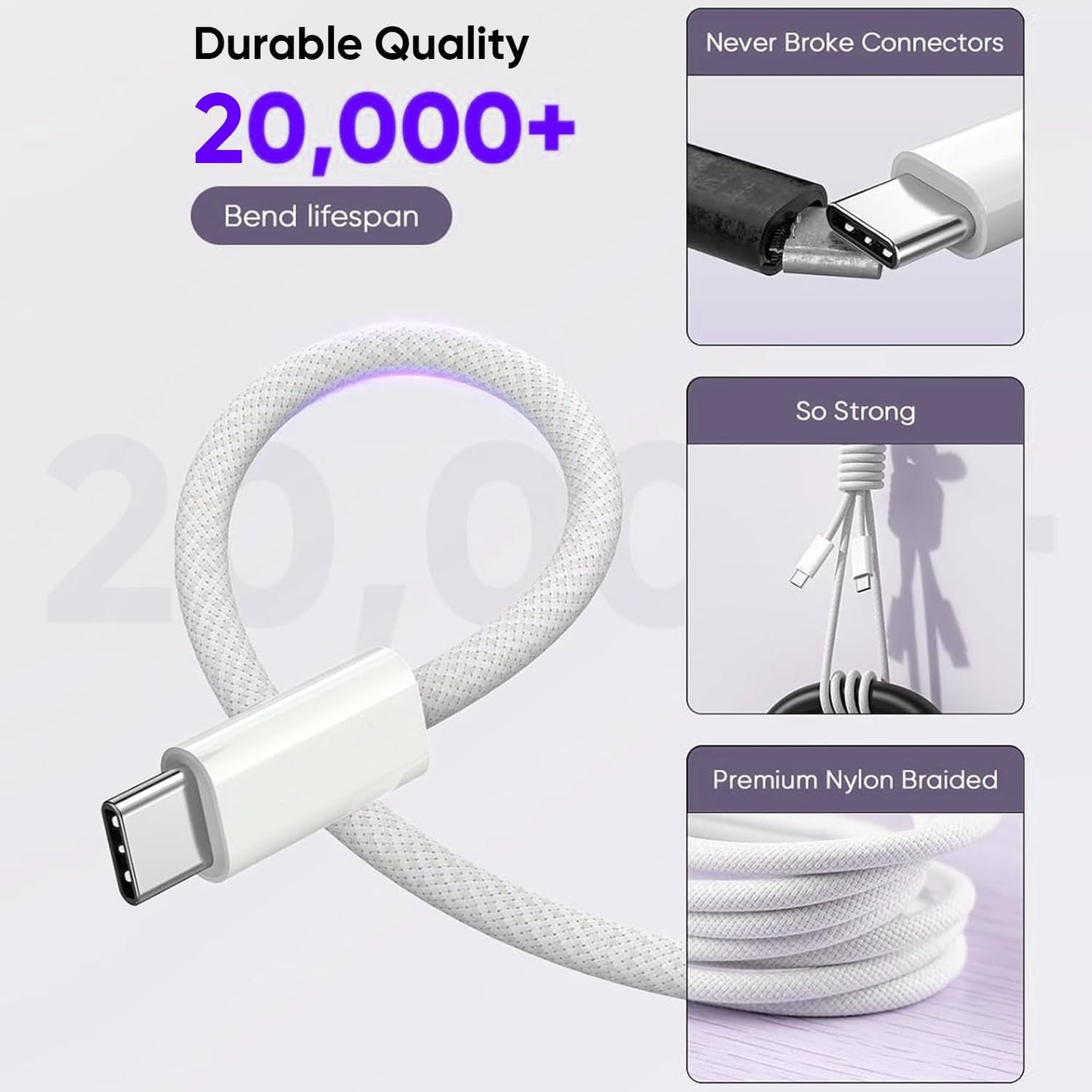 2Pack iPhone 17/16/15 Pro Max USB C to C Woven Cable Cord,PD 40W Type C Apple Charger 4 Port Wall Plug with 3FT USB C-C Fast Charging Woven Cord for iPhone 17 Air/16e/17/16/15/15 Plus/Pro/Pro Max/iPad