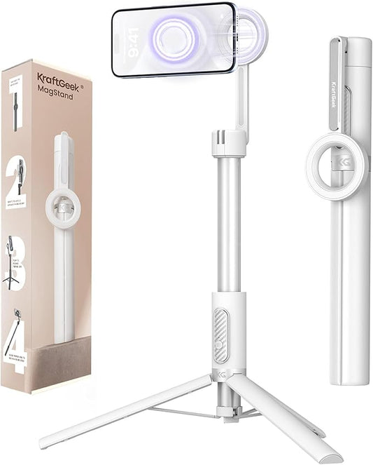 KraftGeek Magnetic Phone Tripod for iPhone Magsafe, 64” Selfie Stick Tripod Stand with Remote, Travel Cell Phone Stand for iPhone 17 Pro Max