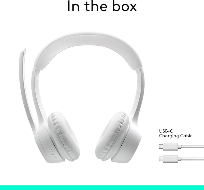 Logitech Zone 300 Wireless Bluetooth Headset with Noise-Canceling Microphone, Compatible with Windows, Mac, Chrome, Linux, iOS, iPadOS, Android – Off-White