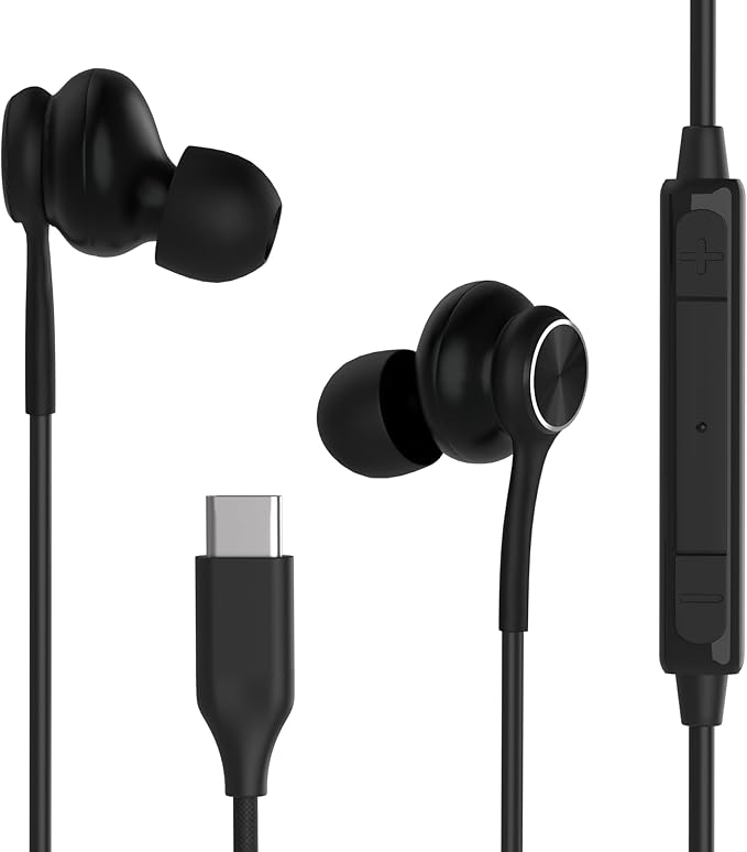 USB-C in-Ear Earbuds Stereo Headphones Wired Earbuds for Samsung Galaxy Z Fold6 S25S24S23S22S21S20 Note 10 10+ - with Microphone and Volume Remote for iphone15 16 17