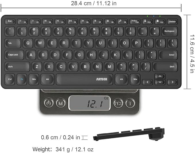 Arteck 2.4G Wireless Keyboard Ultra Slim and Compact Wireless Keyboard with Media Hotkeys for Computer/Desktop/PC/Laptop/Surface/Smart TV and Windows 10/8/ 7 Built-in Rechargeable Battery