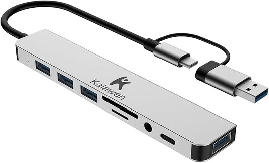 Kalawen USB C Hub USB Hub 3.0, Aluminum 8 in 1 USB Splitter with 1 x USB 3.0, 3 x USB 2.0 and 1 x USB C, SD/TF Card Reader, 3.5mm Aux Ports for MacBook/Pad Pro Laptop Devices