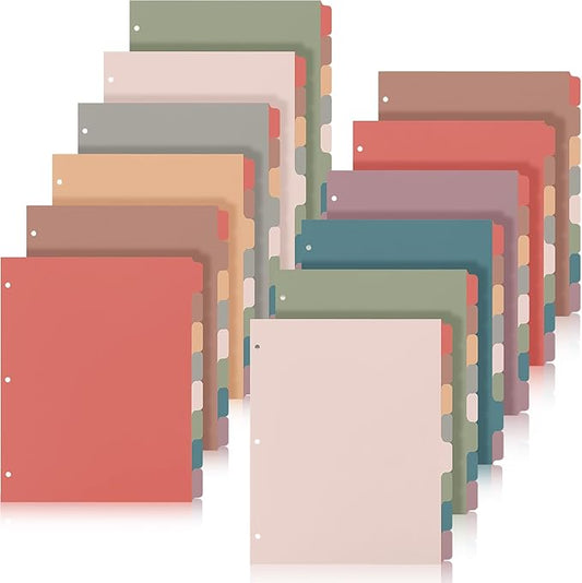 Honoson 12 Sets 8 Tab Dividers for 3 Ring Binders Plastic File 8.5 x 11 Inch Paper Multicolor Page Binder Index Dividers for School Office(Vintage Color)