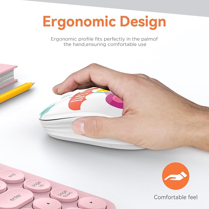 Cute Wireless Mouse Dual Mode with 2.4GHz USB Receiver and Bluetooth Connection for Laptop, iPad, Mac, AA Battery Silent Cartoon Cordless Mice for Kids and Students (Pink Elephant)