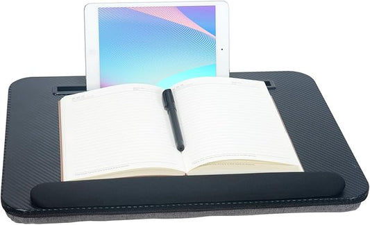 Portable Laptop Desk Fits Up to 16“ Laptops, with Tablet Slot, Built-in Cushion, Great for Home & Office,Lap Desk for Laptop,Lap Desk with Cushion (Black with Wrist Rest, Medium)