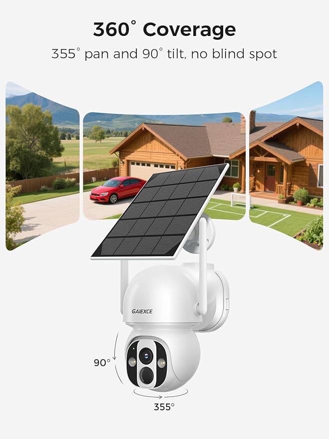 Solar Security Cameras Wireless Outdoor, Home Security Camera System, No Subscription, Solar Powered, 2.4G & 5G WiFi 4 Cam Kit,4MP Color Night Vision, 360° Pan & Tilt, 64G SD Local Recording