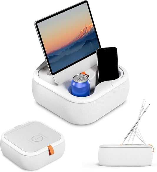 Magnetic Tablet Pillow Stand, Lap Tablet Holder with Two Magnetic Rings, Compatible with 4-13" Phones, Tablets, Kindle, Cozy Pillow Stand for Lap, Desk, Bed, Pale Gray