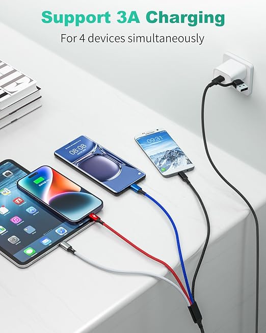 Travel Essentials, Multi Charging Cable, 3Pack 6FT iPhone Charger Camping Essentials Nylon Braided Type C Cable Cord 2*Lighting/Typc C/Micro USB Port i-Phone 17 Charger Cords for i Phone 17/16/15