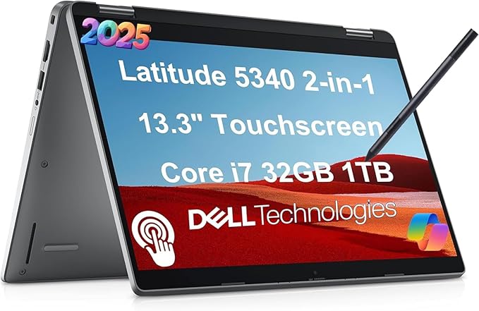 Dell Latitude 5340 2-in-1 Business Laptop (13.3" FHD Touchscreen, Intel Core i7-1365U vPro, 32GB DDR5, 1TB SSD) Backlit, 1080p Webcam, 2 x Thunderbolt 4, Latitude 5000, IST Pen, Win 11 Pro w/Copilot