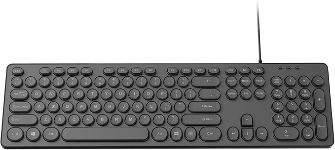 cimetech Wired USB Keyboard, Full Size Computer Keyboard Low-Profile Basic Matte Black with Foldable Stands, Plug-and-Play Compatible with Windows, PC, Laptop