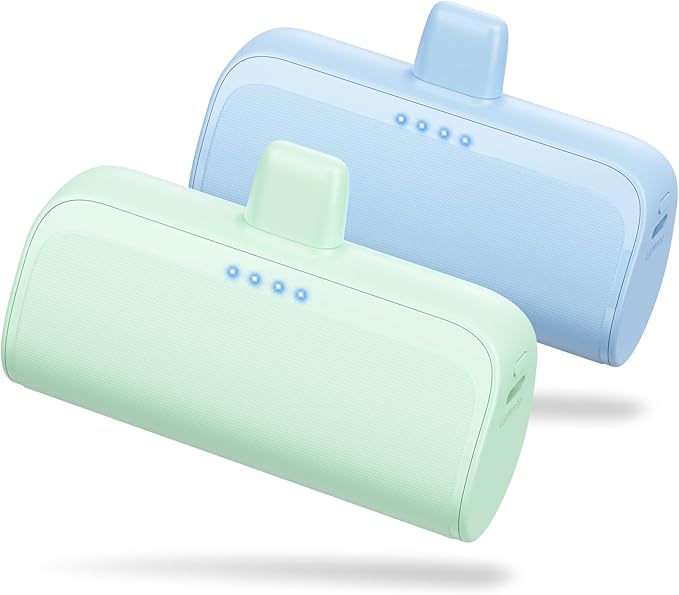 [2 Pack]Mini Portable Charger for iPhone,5200mAh Ultra-Compact Fast Charging Power Bank Cordless Cute Small Battery Pack Compatible with iPhone 14/14 Pro Max/13/12/11/XR/8/7/6(Light Blue+Light Green)