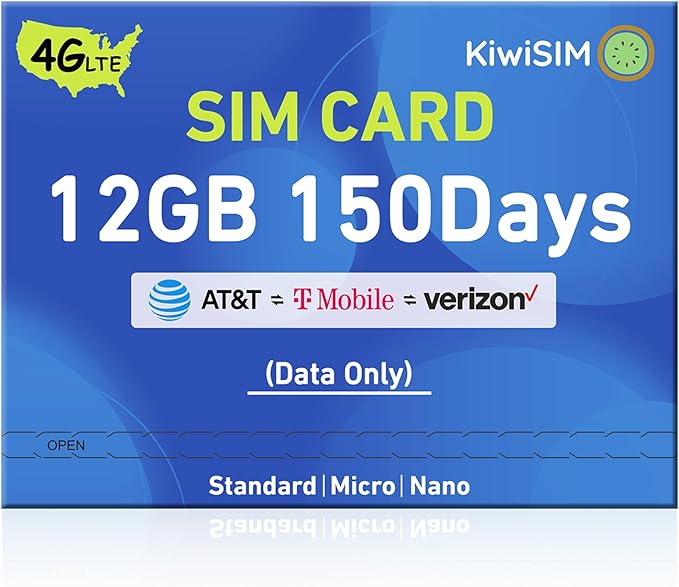 Prepaid Data SIM Card 12GB 150Days,4G LTE SIM Card for Unlocked Phone/Router/Security Camera,Support for AT&T,T-Mobile and Verizon,No Contract(Requires Activation)