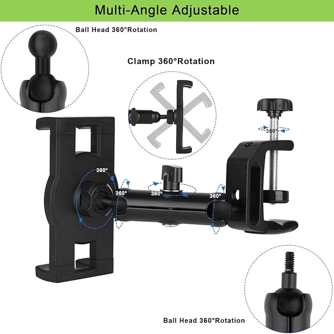 Under Cabinet Tablet Mount, Kitchen Tablet Holder iPad Mount for Desk/Table/Board/Chair,Compatible with 4.7~12.9" iPad/Nexus/LG G Pads/e-Reader/Switch/iPhone,360° Adjustable Aluminum Alloy Arm Stand