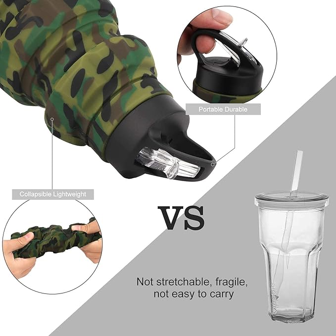 QiCheng&LYS Collapsible Water Bottle Sports Bottle 19.5OZ/580ml Travel Water Bottle for Men Women Kids. BPA Free Food Grade Silicone. (Army green camouflage)