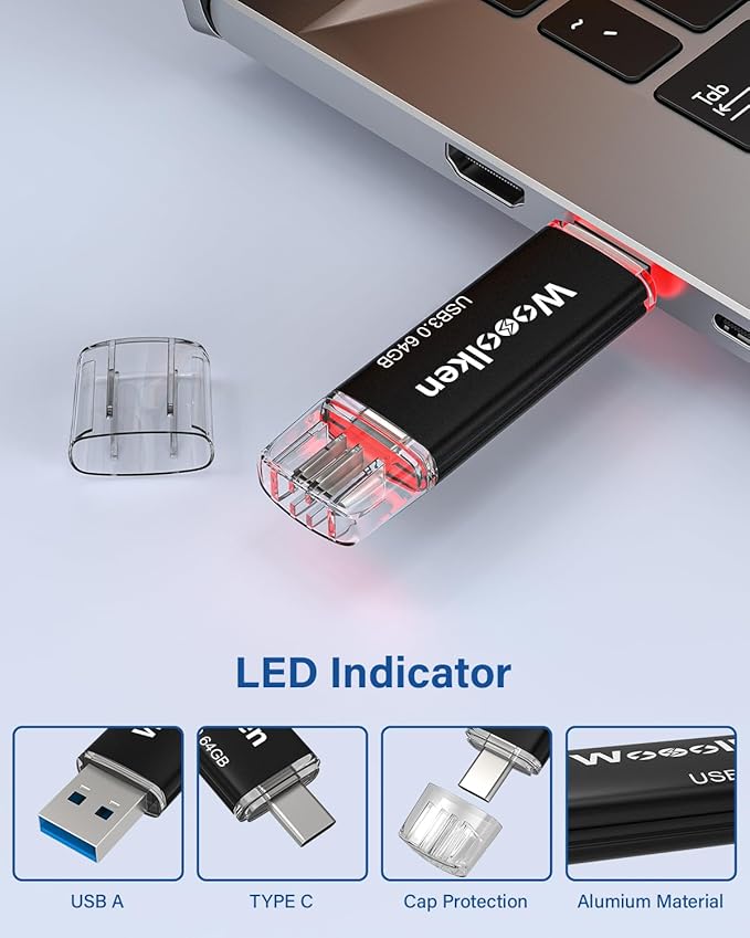 USB C Flash Drive 64GB 5 Pack, Wooolken USB 3.0 Dual Drive Type-C Thumb Drive OTG Compatible with iPhone 16/15, Android Smartphone/Tablets/Computers