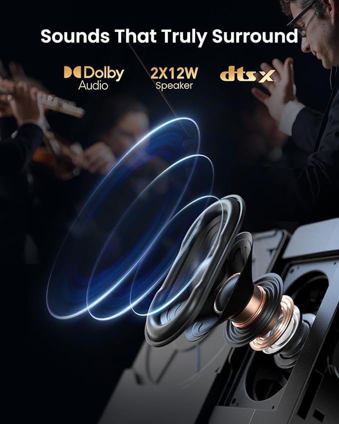 Dangbei DBOX02 Laser Projector 4K GTV, 2450 ISO Lumens, Netflix Officially Licensed, Blu-ray 3D, Home Theater Projector with WiFi and Bluetooth, HDR10+, 200-inch Picture, 2x12W DTS:, Dolby Audio