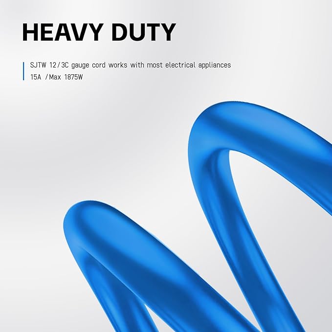 EP 6 Ft Outdoor Extension Cord, 12/3 SJTW Heavy Duty Waterproof Power Cable, 3 Prong Grounded Plug, Lighted End, for Lawn, Garden, Appliances, Blue
