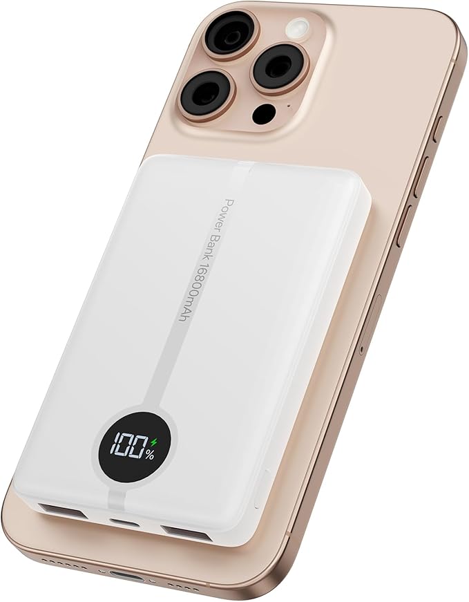 Magnetic Portable Charger, 16800mAh Wireless Power Bank, with 20W USB-C Fast Charging and LED Digital Display Magnetic Battery Pack, Compatible with iPhone 16/15/14/13/12 Full Series (2025)