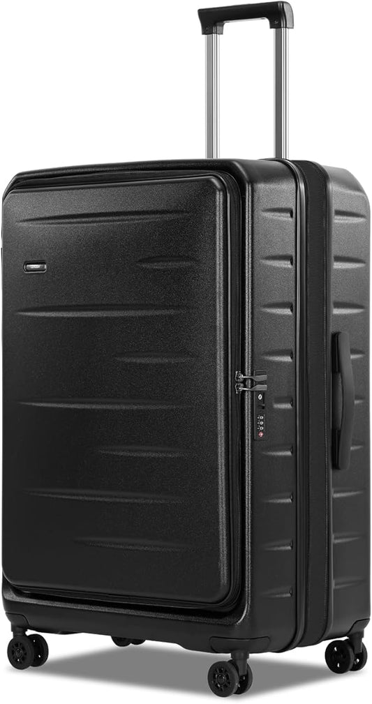Expandable Checked Luggage, 28 Inch Luggage with Spinner Wheels, Lightweight ABS+PC Hard Shell Large Suitcase with Top Opening, TSA Lock (Black, 1PC)