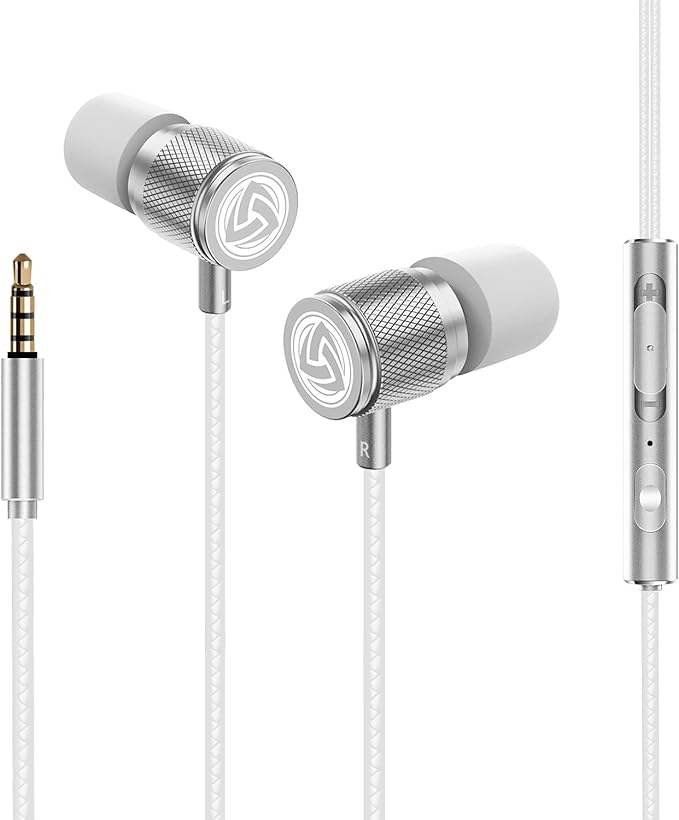 LUDOS Ultra Wired Earbuds in-Ear Headphones, 5 Years Warranty, Earphones with Microphone, Noise Isolating Ear Buds, Memory Foam for iPhone, Samsung, School Students, Kids, Women, Small Ears - White