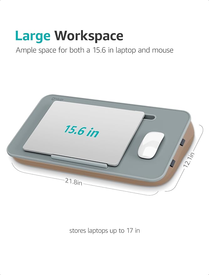 Istudyniture Lap Desk | Portable Laptop Desk & Stand – Fits Up to 17 inch – Washable Cushion, Built-in Phone Holder – for Bed, Couch, Sofa, Floor – Writing, Reading, Home Office – Large, Coffee