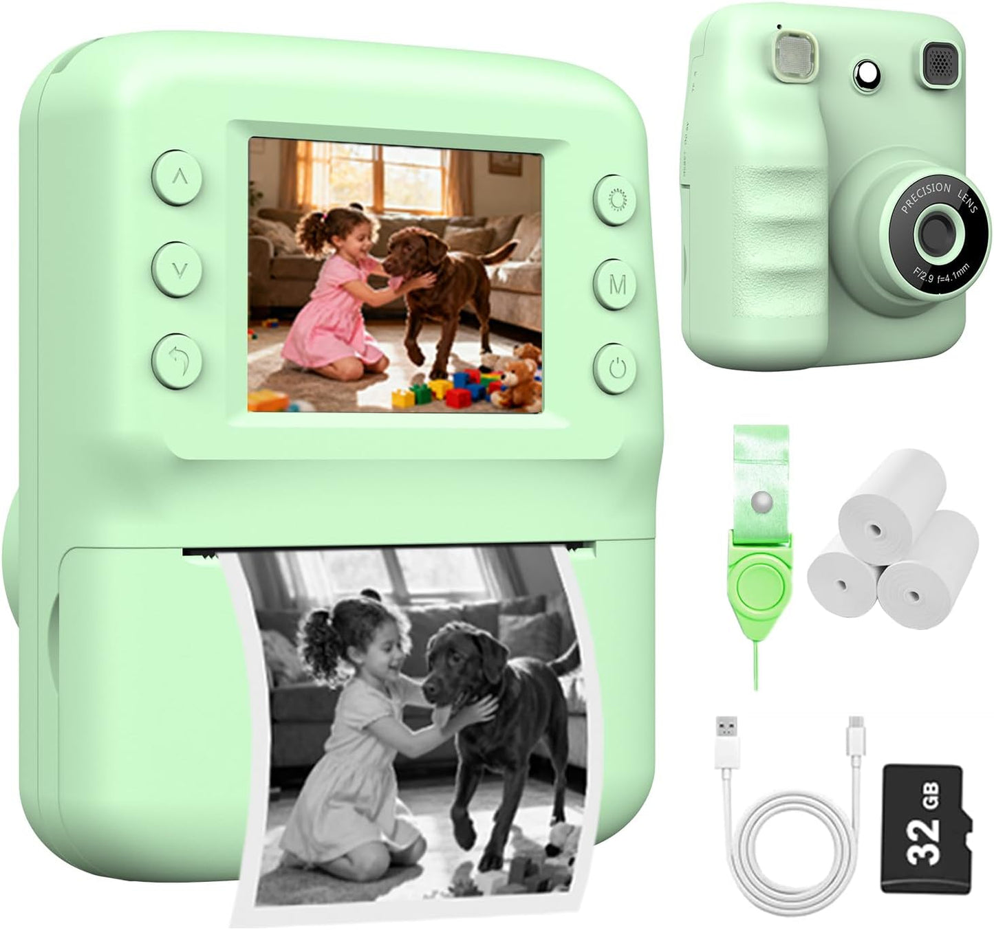 Kids Camera Instant Print,1080P Instant Cameras That Print Photos,Christmas Birthday Gifts for Kids Age 3-12,Toddlers Instant Digital Cameras for Boys and Girls with 32G Card