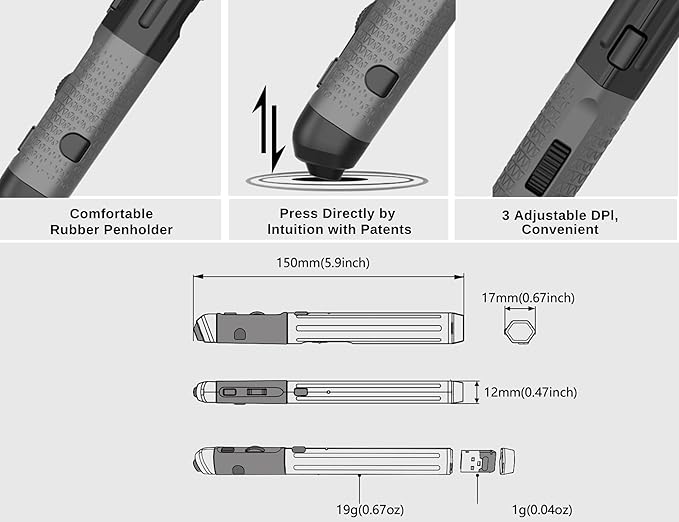 Plima Pocket Ergonomic Pen Mouse Vertical Mouse,DPI 800/1200/1600 Adjustable,Operate thisin a Pen-Holding Manner,Type-C to USB Cable, Support Windows, Android,Linux, Mac OS(Black)