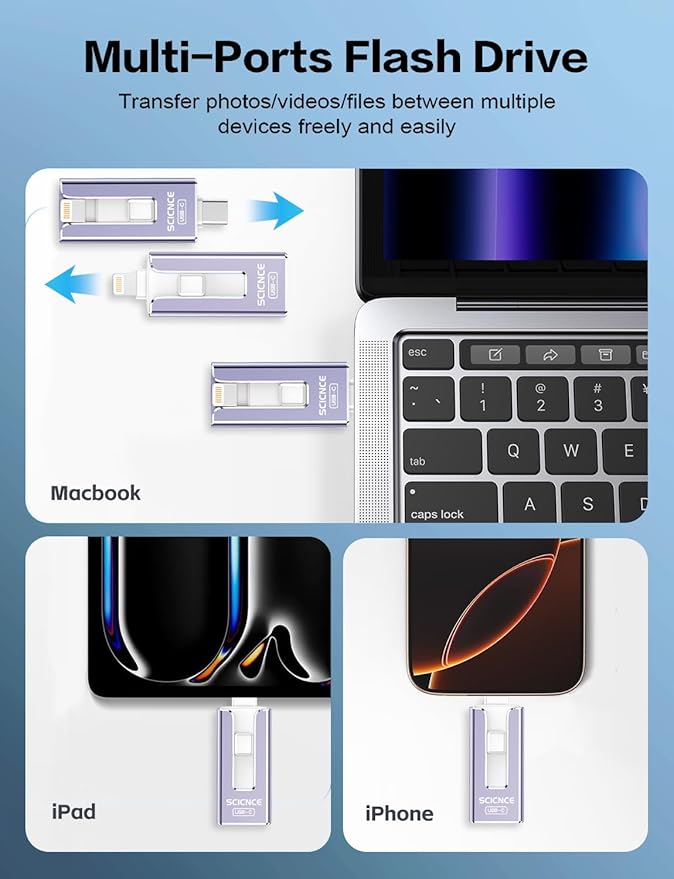SCICNCE 512GB Flash Drive Intended for iPhone, USB Memory Stick Storage Backup for Photos Videos, Plug and Play No APP Required, Compatible with iPhone iPad Android and Computers (Purple)