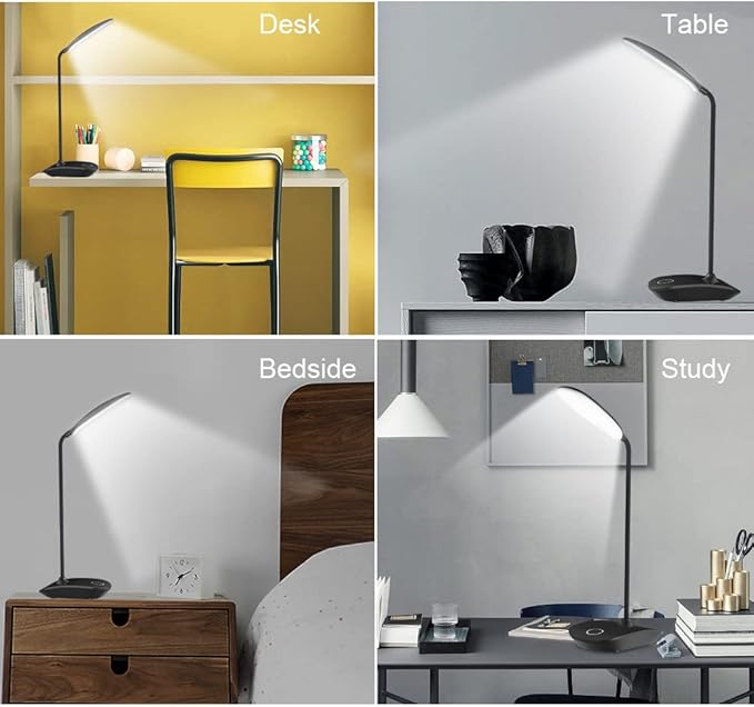 DEEPLITE LED Desk Lamp with Flexible Gooseneck 3 Level Brightness, Battery Operated Table Lamp 5W Touch Control, Compact Portable lamp for Dorm Study Office Bedroom, Eye-Caring and Energy Saving