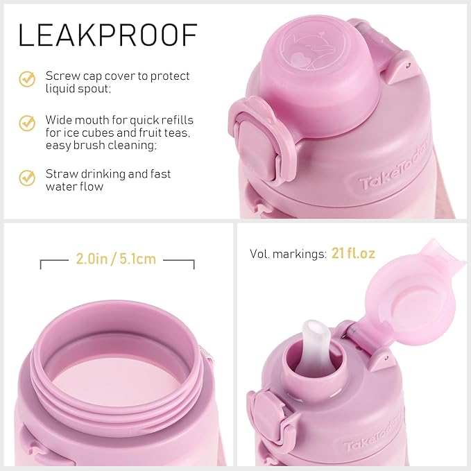 TakeToday Collapsible Water Bottles 20oz, Leak Proof, BPA-Free, Foldable Silicone Travel Water Bottle with Straw Strap for Cycling, Hiking, Outdoors