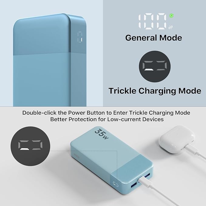 NOBIS Portable Charger, 20000mAh Power Bank, 35W Power Bank Fast Charging, Battery Pack with C to C Cable, Battery Bank with Digital Display for Phone Android etc