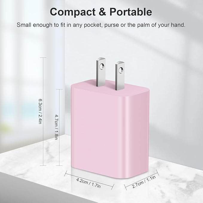 USB C Charger Block Charging Block Type C Charge 20W Wall Chargers 4 Pack for iPhone 16/16 Plus/16 Pro/16 Pro Max/iPhone 15/15 Pro/15 Pro Max/14/13/12 Pro/Samsung//Android(Pink)