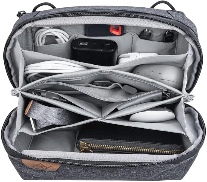 Peak Design Tech Pouch, Charcoal, Electronics Organizer for Travel or Everyday Carry, Origami-Style Storage, Cable Pass-Through, Weatherproof Recycled Nylon, Gear Carry Bag for Men and Women